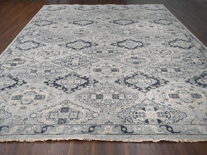 13'9" x 17'9" New Hand Knotted Grey Wool Rectangle Oriental Rug - MOA10284024