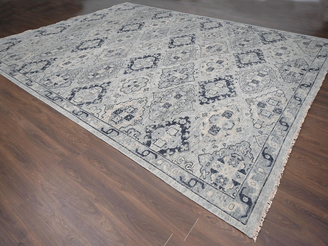 13'9" x 17'9" New Hand Knotted Grey Wool Rectangle Oriental Rug - MOA10284024