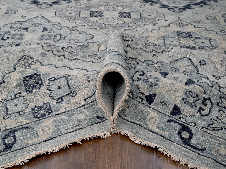 13'9" x 17'9" New Hand Knotted Grey Wool Rectangle Oriental Rug - MOA10284024