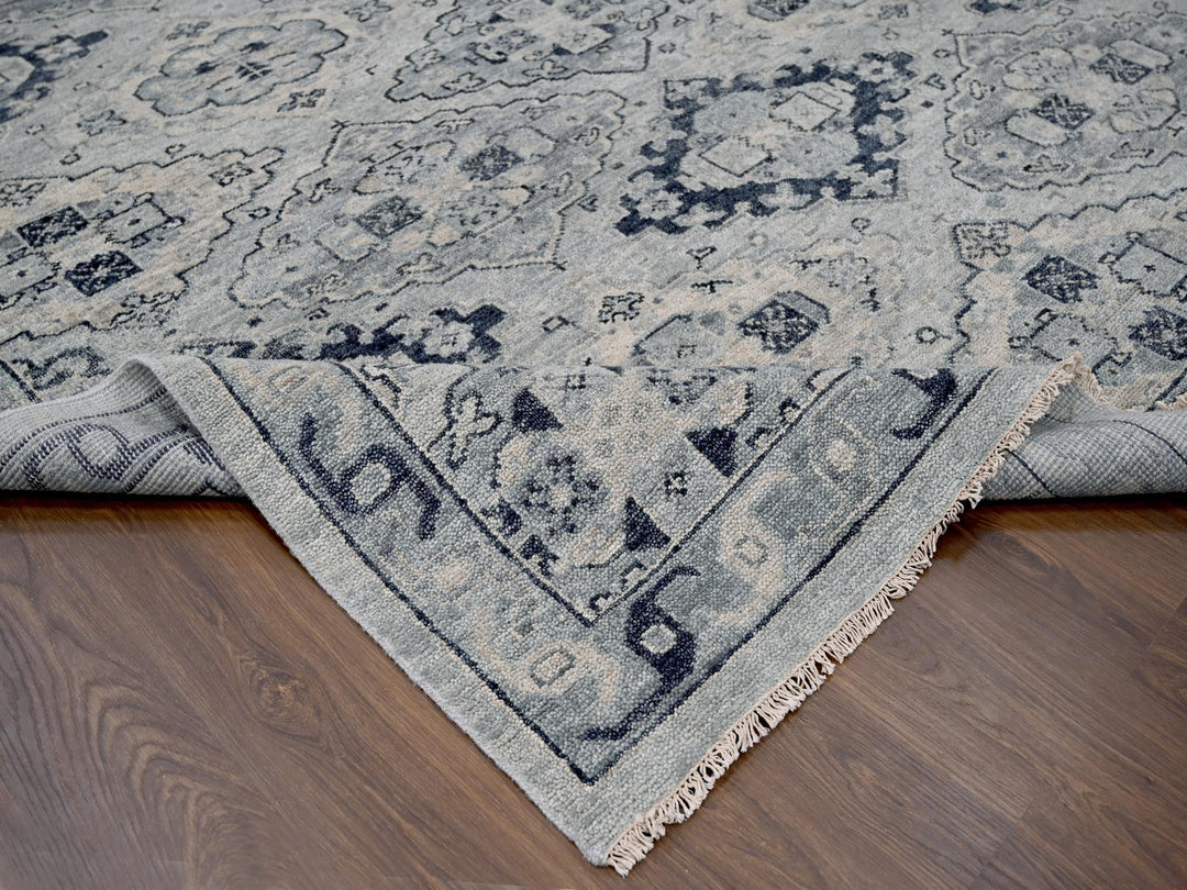 13'9" x 17'9" New Hand Knotted Grey Wool Rectangle Oriental Rug - MOA10284024