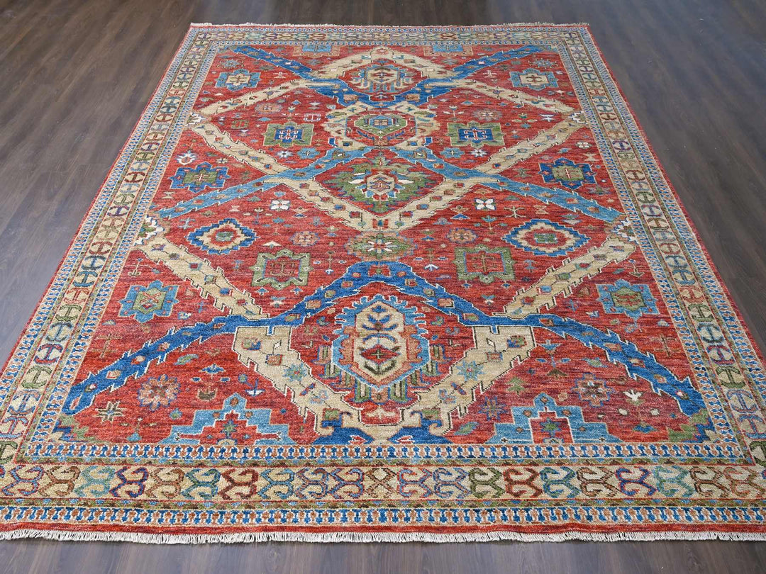12'0" x 14'10" New Hand Knotted Red Wool Rectangle Oriental Rug - MOA10284036