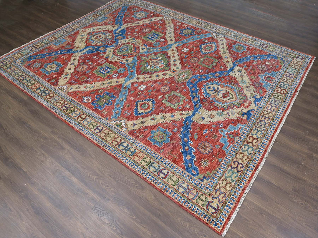 12'0" x 14'10" New Hand Knotted Red Wool Rectangle Oriental Rug - MOA10284036
