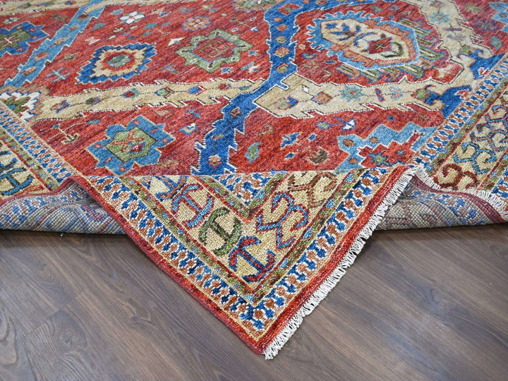 12'0" x 14'10" New Hand Knotted Red Wool Rectangle Oriental Rug - MOA10284036