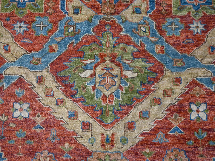 12'0" x 14'10" New Hand Knotted Red Wool Rectangle Oriental Rug - MOA10284036