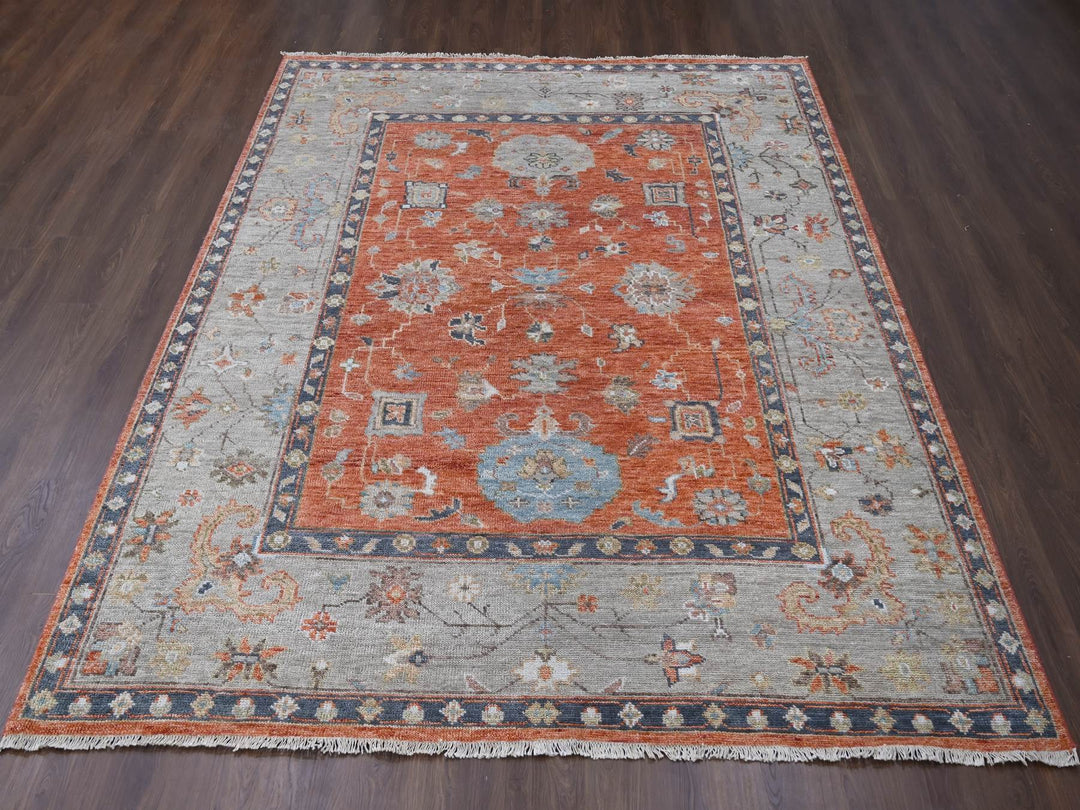 8'10" x 11'10" New Hand Knotted Orange Wool Rectangle Oriental Rug - MOA10284047