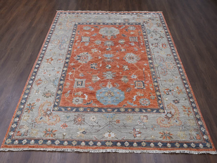 8'10" x 11'10" New Hand Knotted Orange Wool Rectangle Oriental Rug - MOA10284047