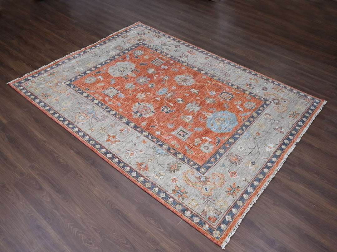 8'10" x 11'10" New Hand Knotted Orange Wool Rectangle Oriental Rug - MOA10284047