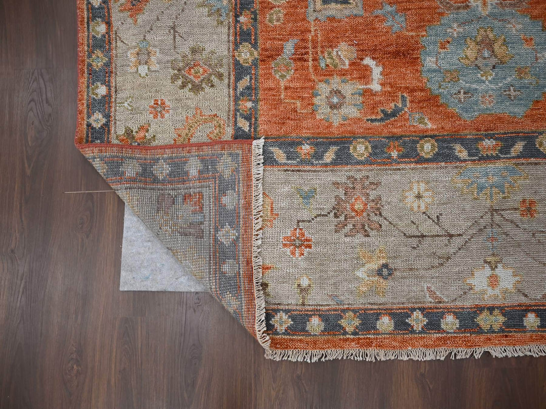 8'10" x 11'10" New Hand Knotted Orange Wool Rectangle Oriental Rug - MOA10284047