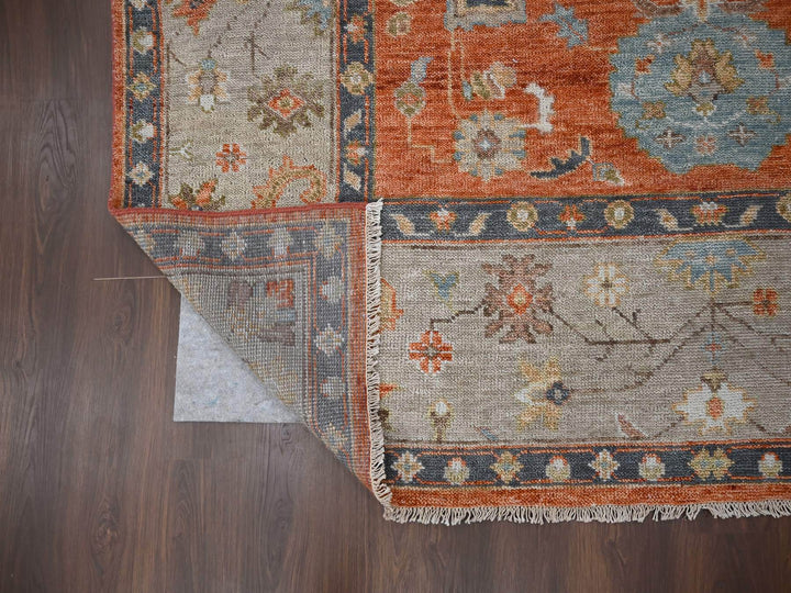 8'10" x 11'10" New Hand Knotted Orange Wool Rectangle Oriental Rug - MOA10284047