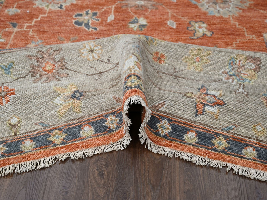 8'10" x 11'10" New Hand Knotted Orange Wool Rectangle Oriental Rug - MOA10284047