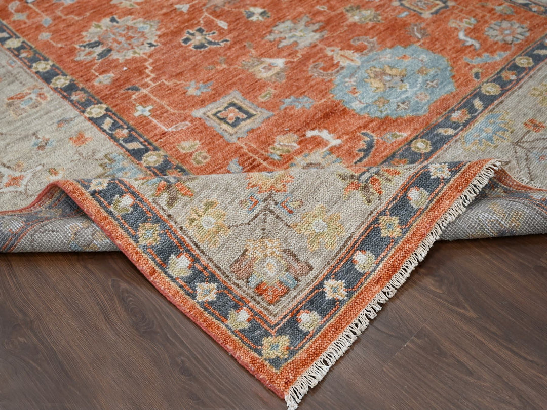 8'10" x 11'10" New Hand Knotted Orange Wool Rectangle Oriental Rug - MOA10284047