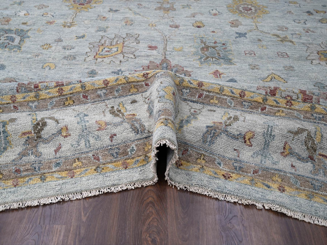 14'0" x 17'9" New Hand Knotted Grey Wool Rectangle Oriental Rug - MOA10284098