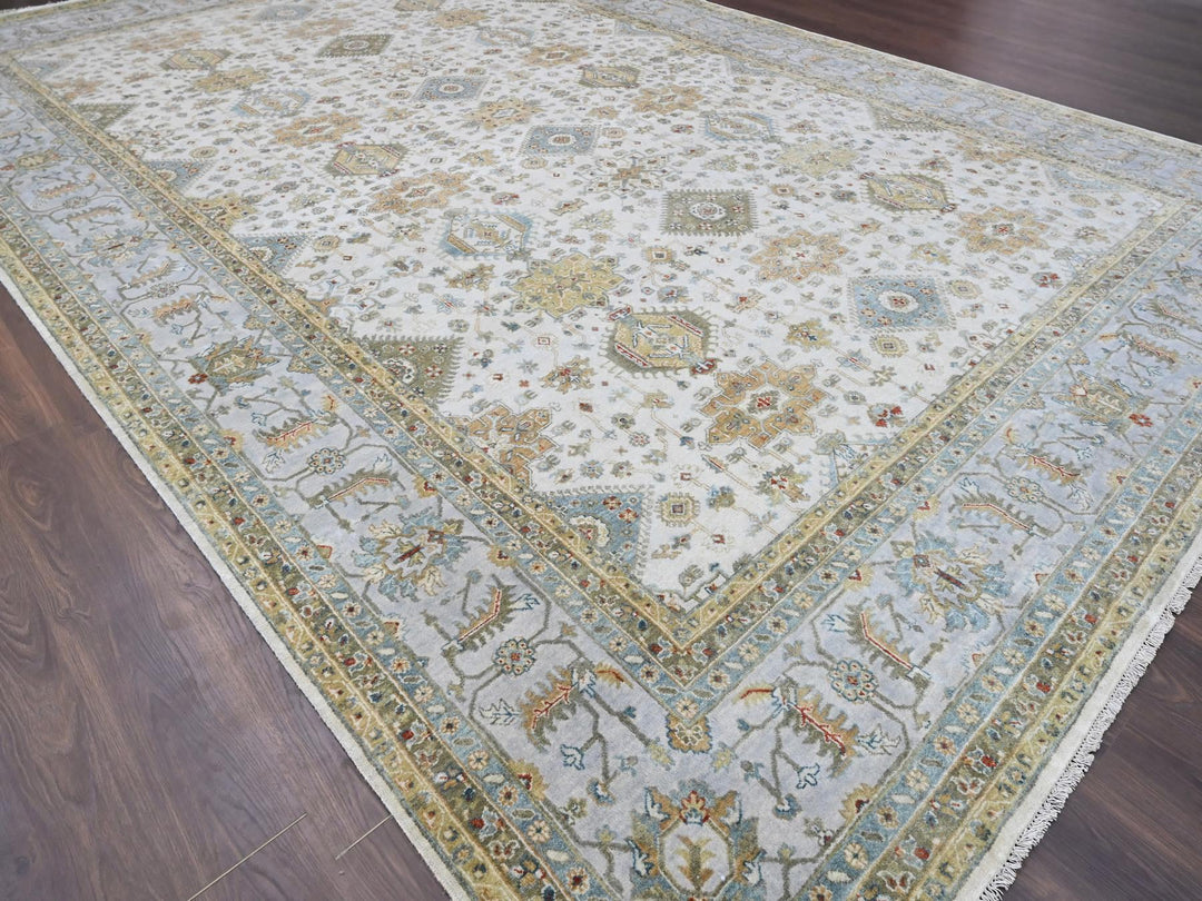 11'10" x 17'10" New Hand Knotted Ivory Wool Rectangle Oriental Rug - MOA10284117