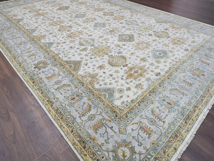 11'10" x 17'10" New Hand Knotted Ivory Wool Rectangle Oriental Rug - MOA10284117