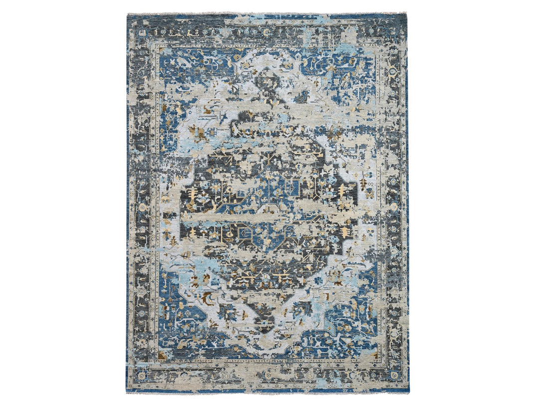 8'10" x 11'10" New Hand Knotted Blue Wool Rectangle Oriental Rug - MOA10284128