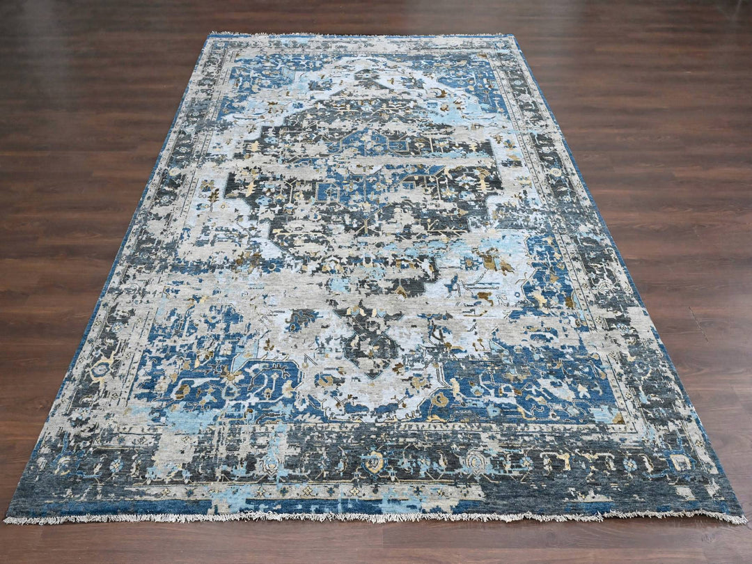 8'10" x 11'10" New Hand Knotted Blue Wool Rectangle Oriental Rug - MOA10284128
