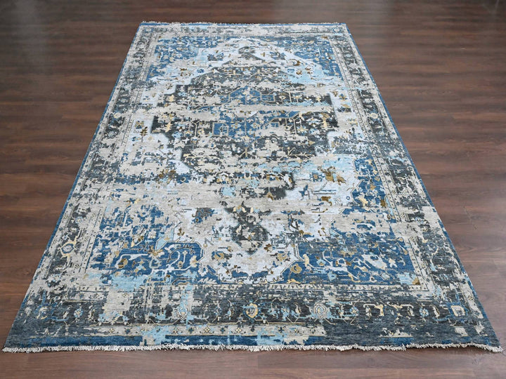 8'10" x 11'10" New Hand Knotted Blue Wool Rectangle Oriental Rug - MOA10284128
