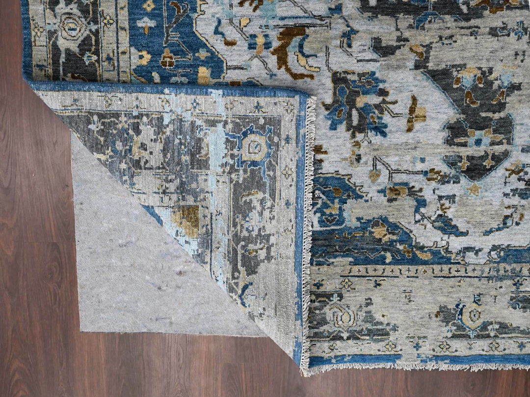 8'10" x 11'10" New Hand Knotted Blue Wool Rectangle Oriental Rug - MOA10284128