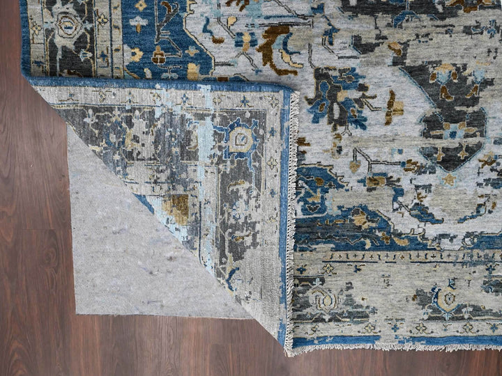 8'10" x 11'10" New Hand Knotted Blue Wool Rectangle Oriental Rug - MOA10284128