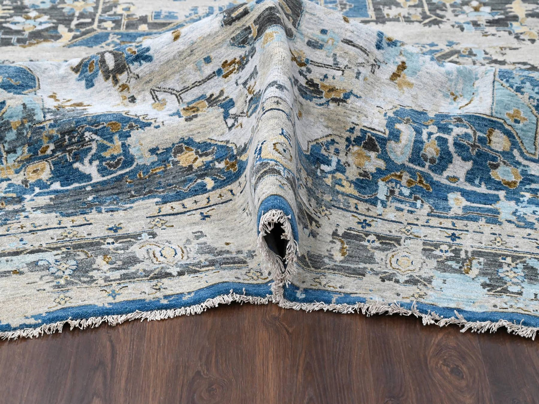 8'10" x 11'10" New Hand Knotted Blue Wool Rectangle Oriental Rug - MOA10284128