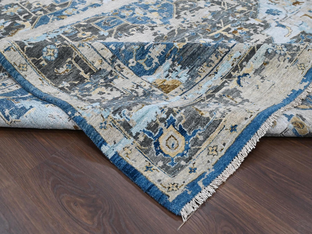 8'10" x 11'10" New Hand Knotted Blue Wool Rectangle Oriental Rug - MOA10284128