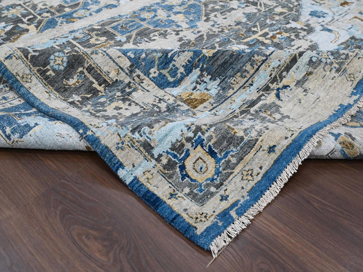 8'10" x 11'10" New Hand Knotted Blue Wool Rectangle Oriental Rug - MOA10284128