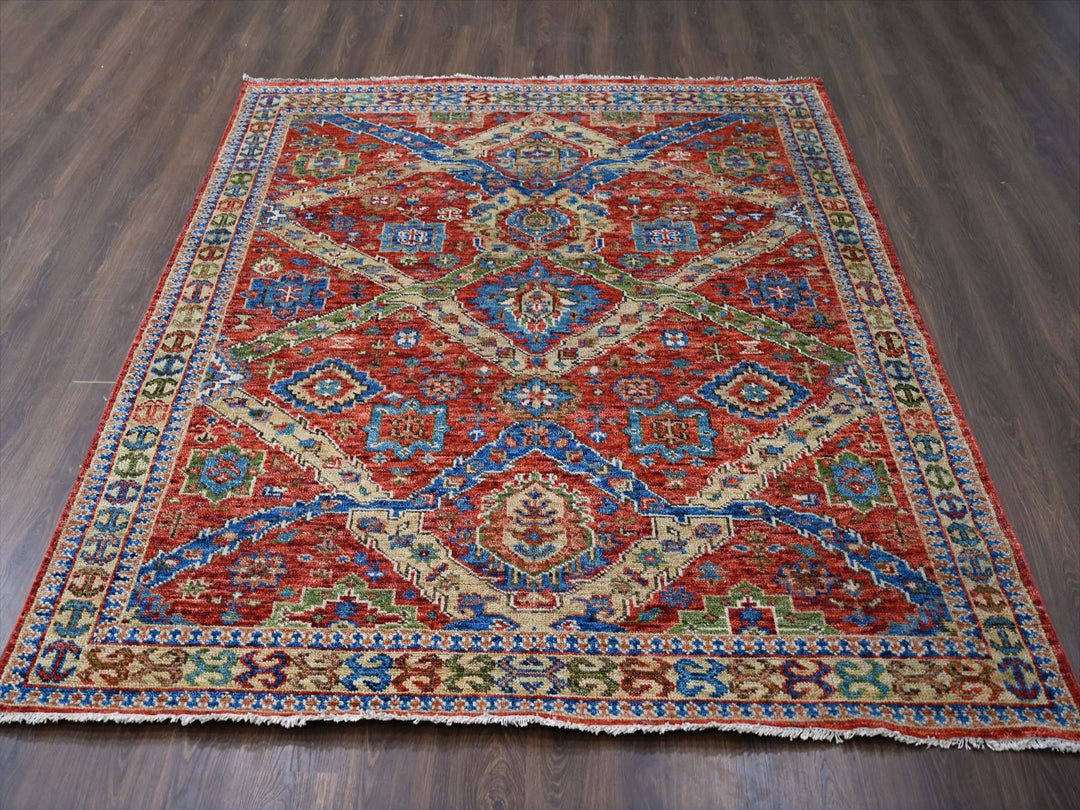 8'0" x 9'10" New Hand Knotted Red Wool Rectangle Oriental Rug - MOA10284139