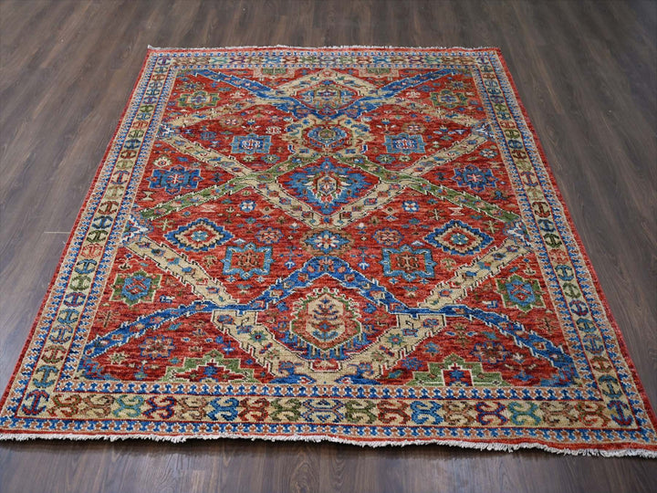 8'0" x 9'10" New Hand Knotted Red Wool Rectangle Oriental Rug - MOA10284139