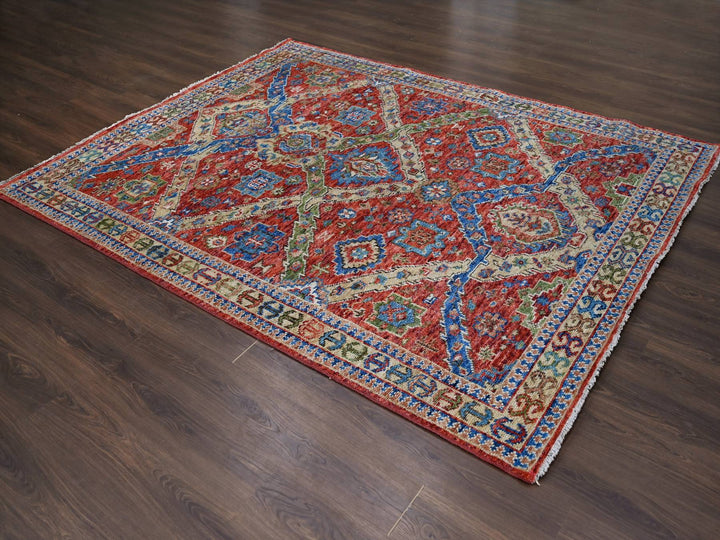 8'0" x 9'10" New Hand Knotted Red Wool Rectangle Oriental Rug - MOA10284139