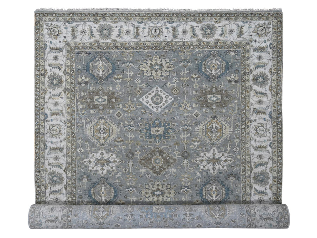 8'2" x 16'3" New Hand Knotted Grey Wool Rectangle Oriental Rug - MOA10284162