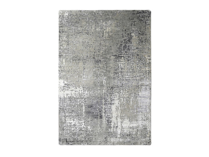 4'1" x 6'0" New Hand Knotted Grey Wool & Silk Rectangle Oriental Rug - MOA10284164