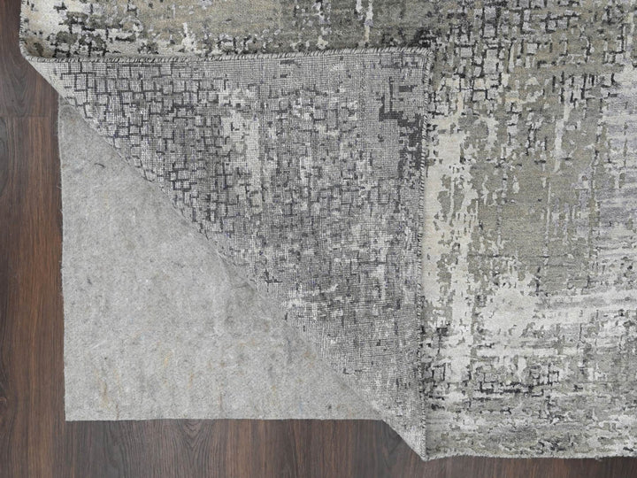 4'1" x 6'0" New Hand Knotted Grey Wool & Silk Rectangle Oriental Rug - MOA10284164