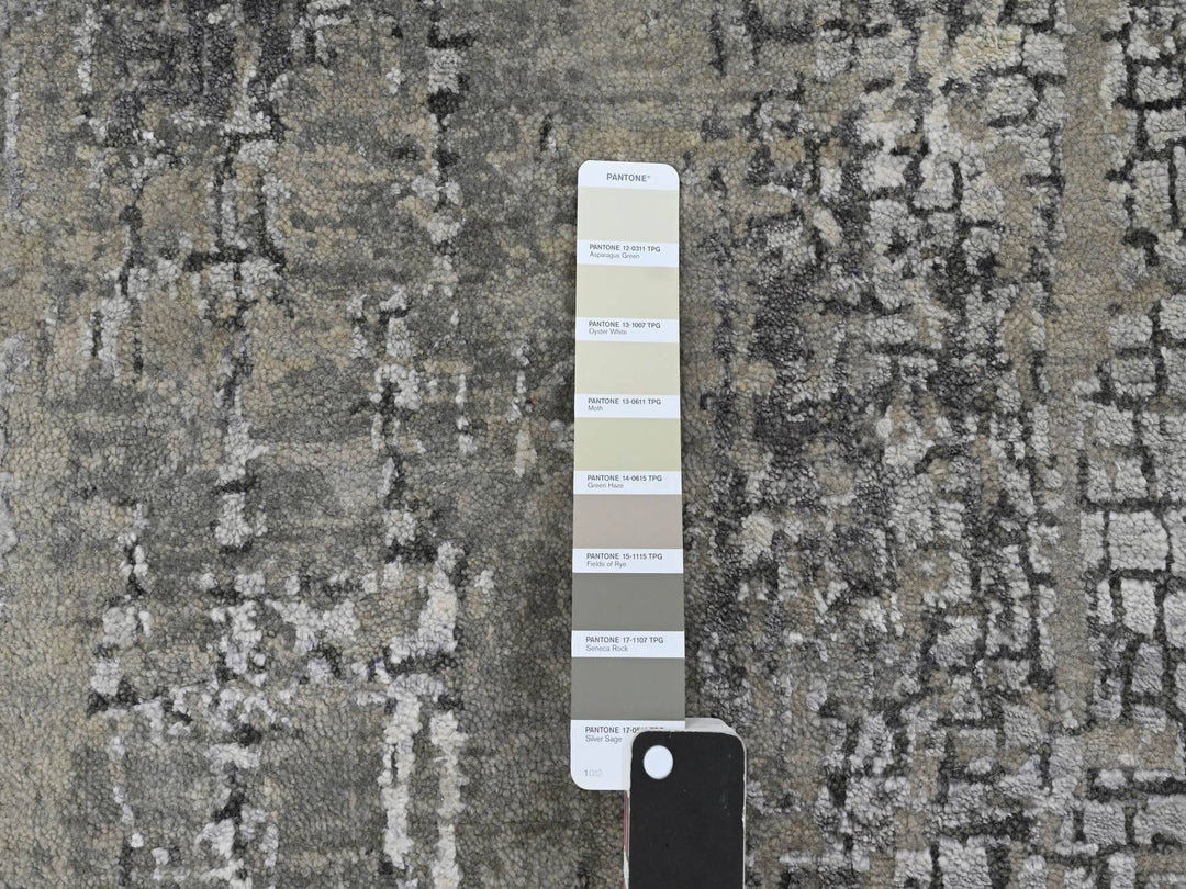 4'1" x 6'0" New Hand Knotted Grey Wool & Silk Rectangle Oriental Rug - MOA10284164