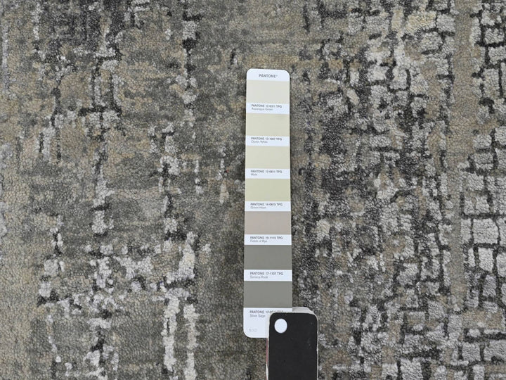 4'1" x 6'0" New Hand Knotted Grey Wool & Silk Rectangle Oriental Rug - MOA10284164