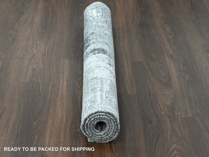 4'1" x 6'0" New Hand Knotted Grey Wool & Silk Rectangle Oriental Rug - MOA10284164