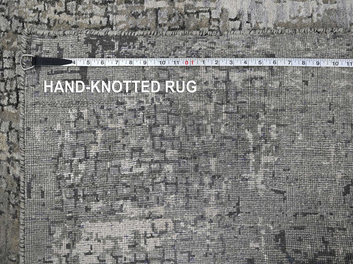 4'1" x 6'0" New Hand Knotted Grey Wool & Silk Rectangle Oriental Rug - MOA10284164