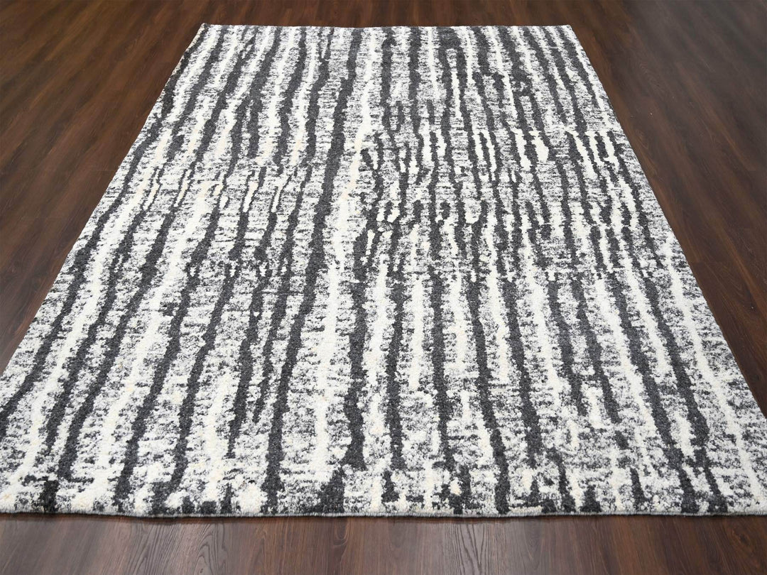 9'1" x 11'8" New Hand Knotted Black Wool Rectangle Oriental Rug - MOA10284180