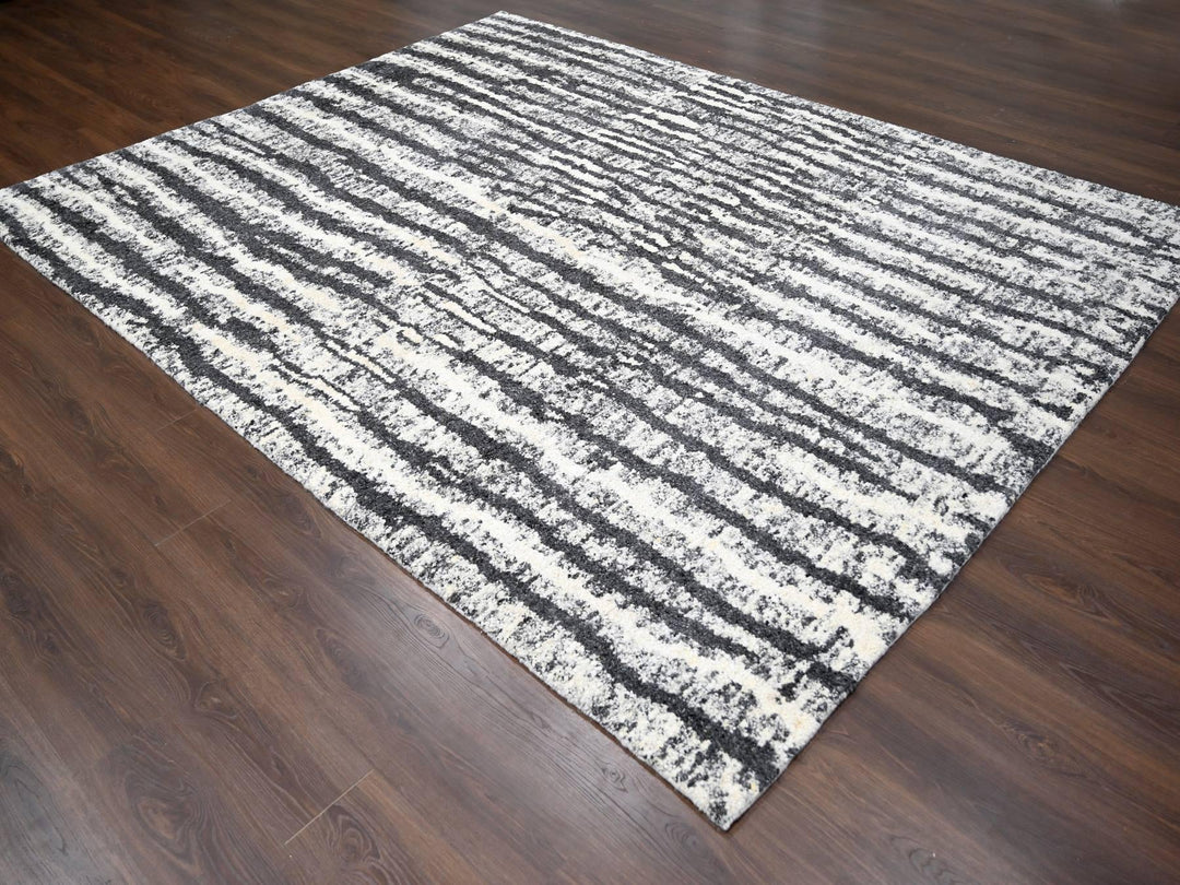 9'1" x 11'8" New Hand Knotted Black Wool Rectangle Oriental Rug - MOA10284180