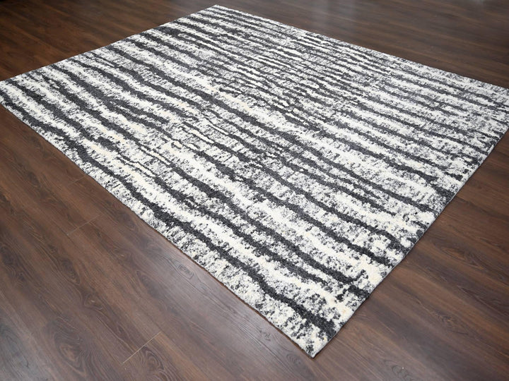 9'1" x 11'8" New Hand Knotted Black Wool Rectangle Oriental Rug - MOA10284180