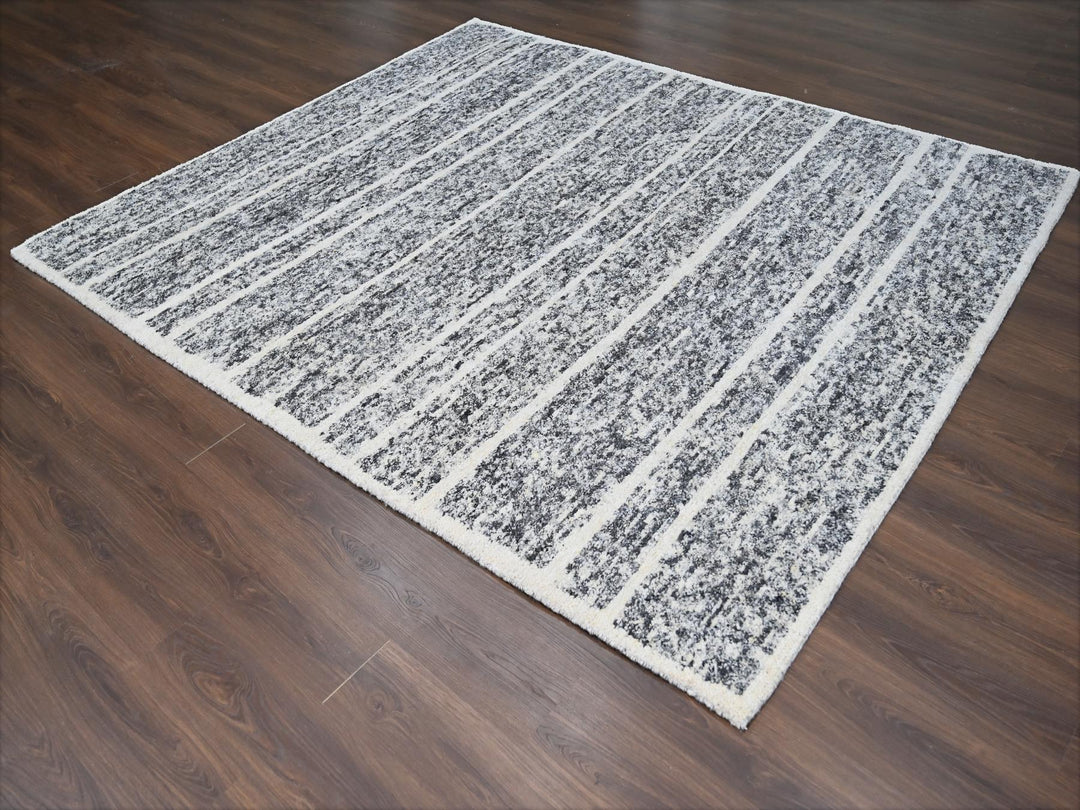 8'2" x 9'10" New Hand Knotted Black Wool Rectangle Oriental Rug - MOA10284181
