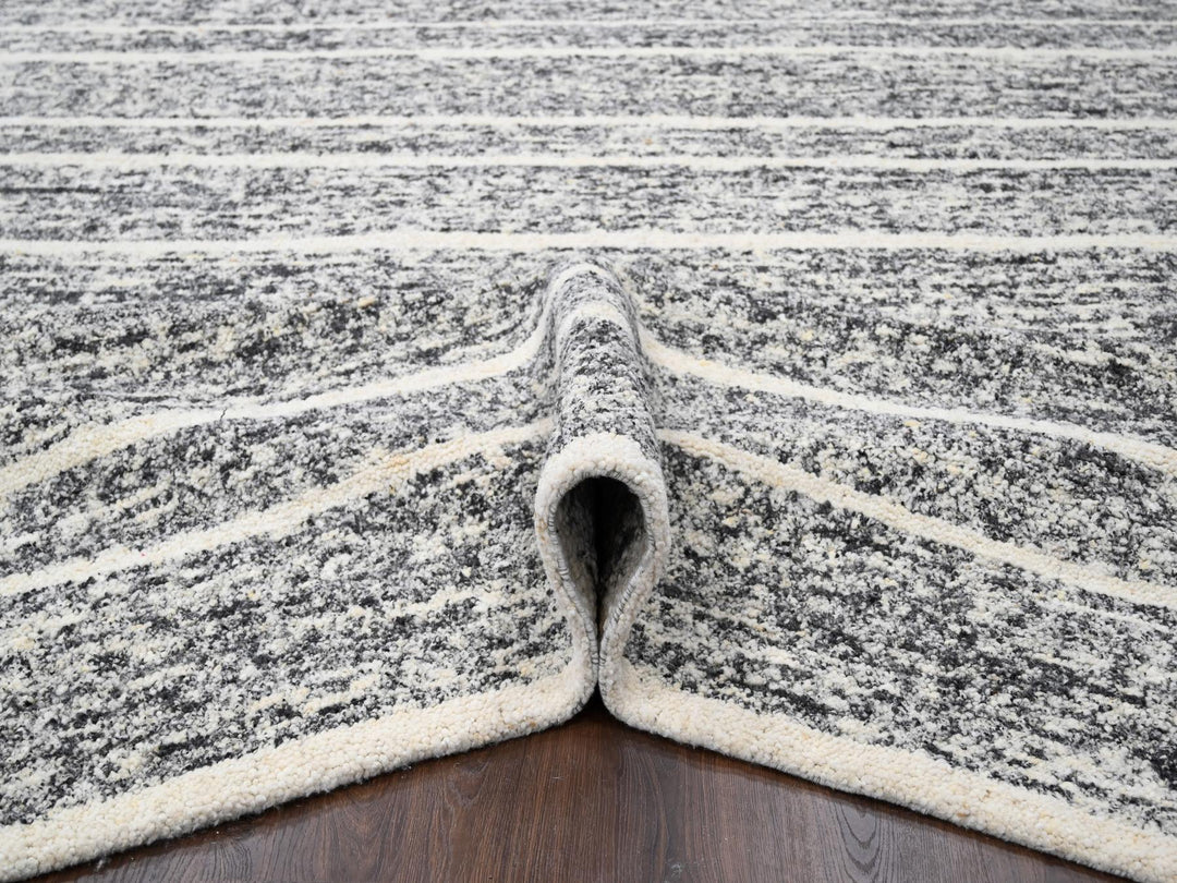 12'0" x 14'9" New Hand Knotted Black Wool Rectangle Oriental Rug - MOA10284184