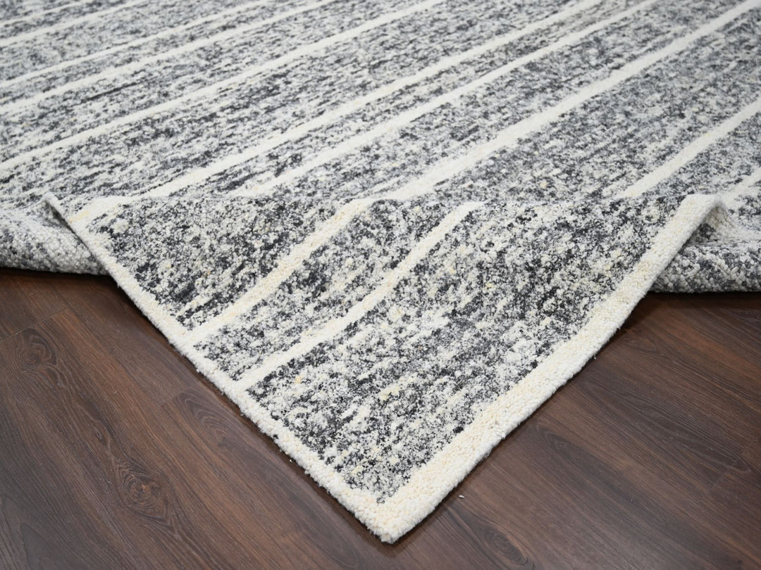 12'0" x 14'9" New Hand Knotted Black Wool Rectangle Oriental Rug - MOA10284184