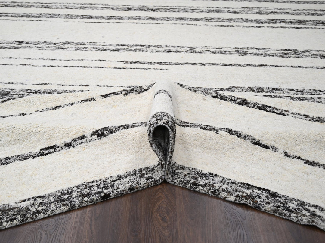 12'0" x 17'9" New Hand Knotted Ivory Wool Rectangle Oriental Rug - MOA10284190