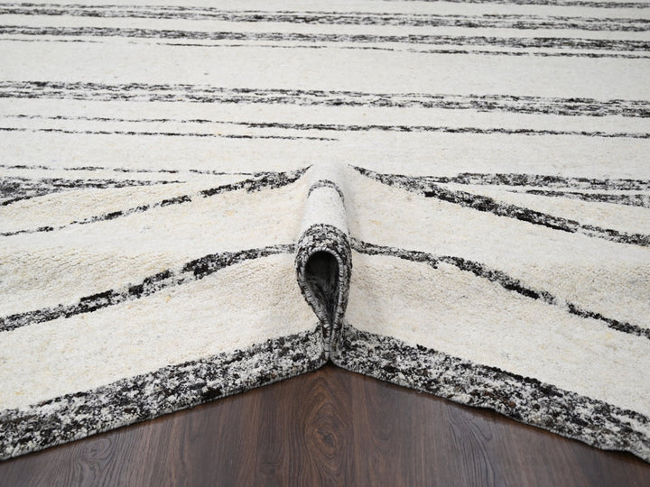 12'0" x 17'9" New Hand Knotted Ivory Wool Rectangle Oriental Rug - MOA10284190