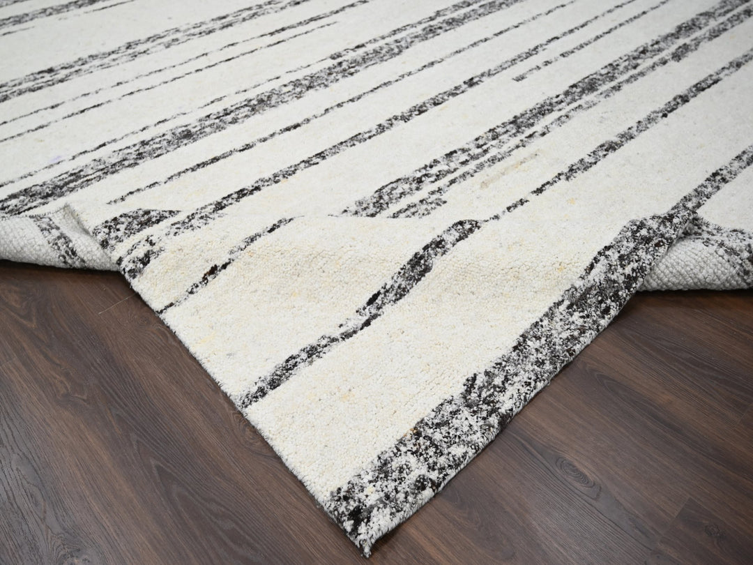 12'0" x 17'9" New Hand Knotted Ivory Wool Rectangle Oriental Rug - MOA10284190