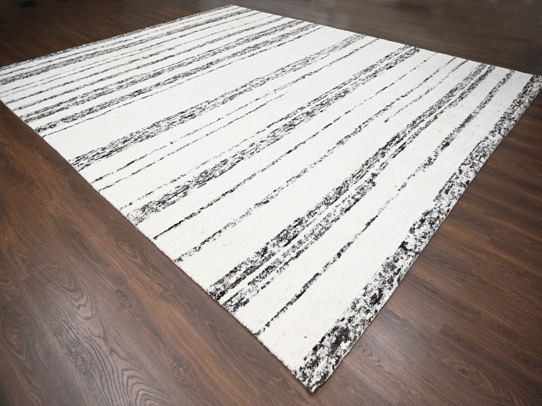 12'2" x 14'9" New Hand Knotted Ivory Wool Rectangle Oriental Rug - MOA10284191