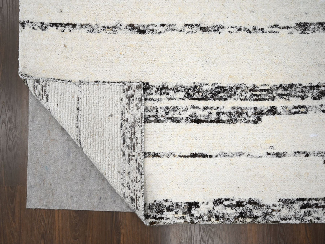 12'2" x 14'9" New Hand Knotted Ivory Wool Rectangle Oriental Rug - MOA10284191