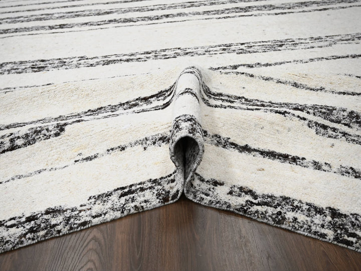 12'2" x 14'9" New Hand Knotted Ivory Wool Rectangle Oriental Rug - MOA10284191