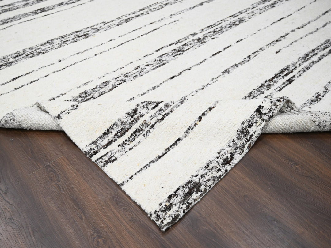 12'2" x 14'9" New Hand Knotted Ivory Wool Rectangle Oriental Rug - MOA10284191