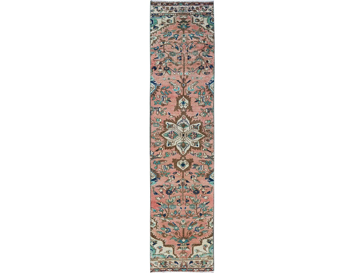 1'11" x 9'0" Vintage Hand Knotted Pink Wool Runner Oriental Rug - MOA102841